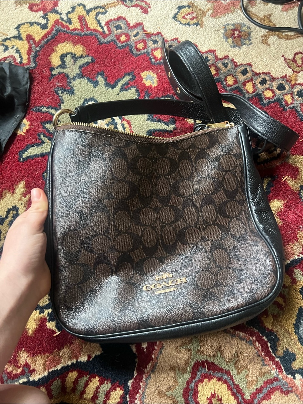 Coach Ellie File Bag in Signature Canvas Gold Brown/Black C1649 - Picture 3 of 8